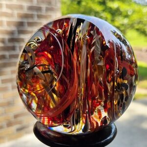 Large Glass Ball Multicolored With Controled Bubbles (Signed)